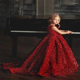 Girl Dresses Fluffy Asymmetrical Length Sequins Sleeveless Flower Little Wedding Ball Gowns First Communion Pageant Kids