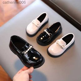 Sneakers Children's Leather Shoes For Girls School Party Wedding Kids Black Loafers Slip-on Flats Fashion Pearls Beading Dress ShoesL231106