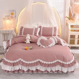 Bedding Sets Korean Princess Style Cotton Set Romantic Double Layer Ruffles Quilt Cover Bed Skirt Linen Pillow Shams