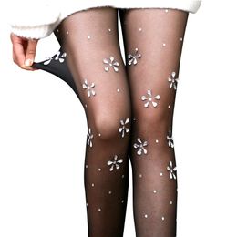 Sexy Women Stockings Flowers Rhinestone Mesh Tights Fishnet Pantyhose Club Party Hosiery Calcetines Stockings Long Socks