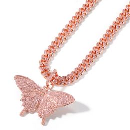 Pendant Necklaces Fashion Pink Zircon Butterfly Copper Necklace Unisex Hip Hop Accessories