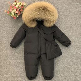 Down Coat Baby Snowsuit Winter Real Fur Collar Kids Jacket With Fleece Jumpsuit Thicken Warm Romper Toddler Boys Girls Parka