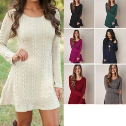 Casual Dresses Knitted Sweater For Women Autumn Winter Long Sleeve Dress Ladies White Black Vestido Feminino Robe FemmeCasual