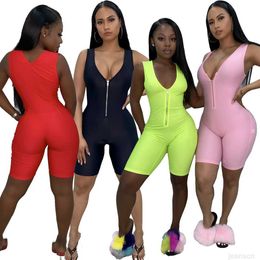 Women Fitness Jumpsuit tracksuits Rompers Yoga Pants Summer Sleeveless Zipper Turtleneck Skinny Slim Female Casual Bodysuit Outfits best quality