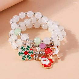 Charm Bracelets Fashion Opal Crystal Beaded Bracelet Cute Deer Santa Claus Snowflake Christmas For Women Girl Party Jewellery Xmas Gift