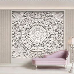 Wallpapers Custom Wallpaper Home Decor European Style White Plaster Carved 3D Stereoscopic Relief Living Room TV Background Mural De Parede