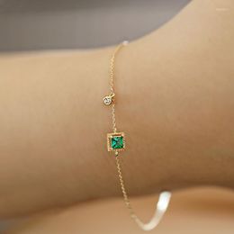 Charm Bracelets S925 Sterling Silver Japanese Simple Emerald Crystal Chain Bracelet Women Light Luxury Temperament Plating 14k Gold Jewelry