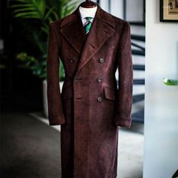 Men's Wool & Blends Corduroy Velvet Trench Tuxedo Coat Tailor Made Double-Breasted Blazer Long Warm Jacket Viol22