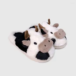 Slippers Funny Animal For Men Women Kawaii Fluffy Winter Autumn Warm Indoor Slipper Couples Cartoon Milk Cow House Slides Shoes