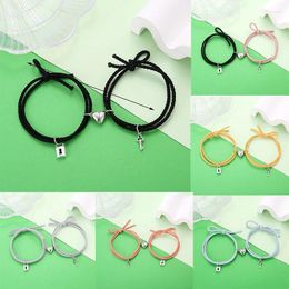 Charm Bracelets 2pcs Magnetic Heart Attraction Couple For Lover Distance Relationship Braid Rope Bracelet Magnet Matching