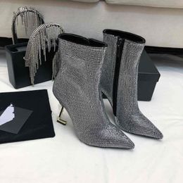 Design Latest Metal Heel Full Diamond Zip Ankle boots/Short Boots