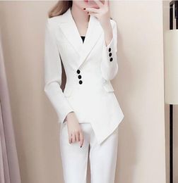 Women's Two Piece Pants Solid Color Women Suits Slim Fitted Blazer Jacket Pencil Business Formal Party Pantsuits 2 Pieces (Coat Trousers)