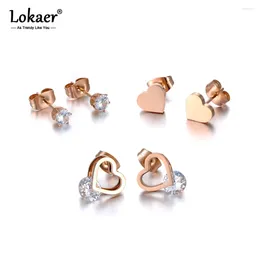 Stud Earrings 3Pair/Set Stainless Steel CZ Crystal & LOVE Heart For Women Girls Romantic Christmas Gift E19286