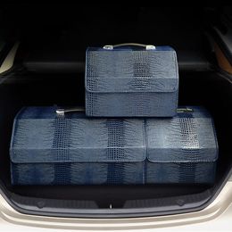 Crocodile Pattern Trunk Storage Box PU Leather Large Storage Bag Folding Organiser Boxs For Car Waterproof pu Auto Accessories