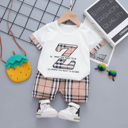 Crianças algodão verão wear bebê menino menina roupas xadrez t camisas shorts 2 pçs/sets infantil crianças moda criança fatos de treino