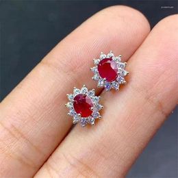 Stud Earrings Xin Yipeng S925 Sterling Silver Plated Gold Inlaid Real Natural Ruby Gemstone Jewellery Fine Engagement Gift For Women