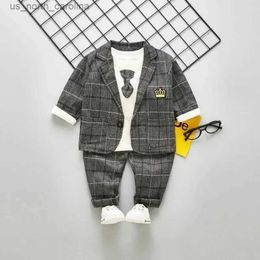 Clothing Sets New Autumn Boys Cotton Clothes Kids Full Sleeve Gentleman Tie Lapel Shirt 3pcs Suits Toddler Clothing Sets Baby Tracksuits SET R231106