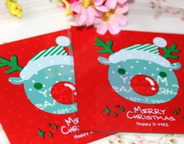 Decorações de Natal 100pcs Red Cute Merry Titiss Santa Padrão Bakery Cookie Candy Doce Biscoit Gift Soap favor o violoncelo Opp Plástico