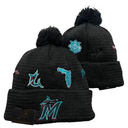 Marlins Beanies Miami Bobble Hats Baseball Ball Caps 2023-24 Fashion Designer Bucket Hat Chunky Knit Faux Pom Beanie Christmas Sport Knit hat A0