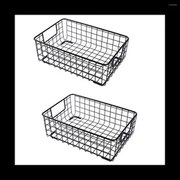 Storage Bags 2Pcs Metal Wire Basket With Handle Wrought Iron Sundries Container Kitchen Black