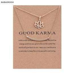 12pcs Golden Plated Good Karma Marble Lotus Double Layer Alloy Clavicle Bone Pendant Short Necklace 2009292149