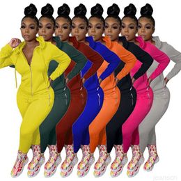 Mulheres Solid Color Tracksuits Plus Size Size Roupas de inverno de outono Casa de jaqueta longa calça 2 peças Definir roupas pretas casuais