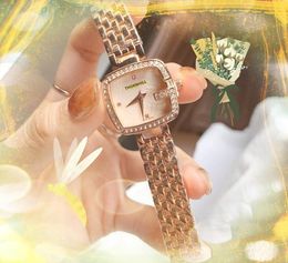 Small Square Dial Face Women's Watch Business Leisure Waterproof Quartz Movement Clock Military Stainless Steel Diamonds Ring Bracelet Wristwatch montre de luxe
