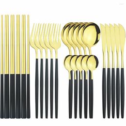 Dinnerware Sets Black Gold Dinner Knife Set Stainless Steel Silverware Table Cutlery Kitchen Spoons Forks Flatware Drop