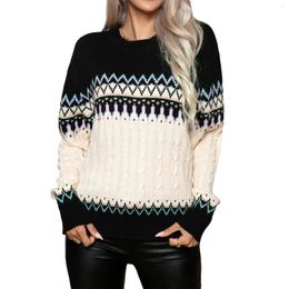 Women's Sweaters Women Loose Knit Sweater Wave Stripe Jacquard Long Sleeve Pullovers Fall Winter Crew Neck Jumpers Streetwear