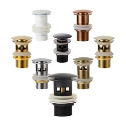 Drains Bathroom Basin Sink Pop Up Drain Matte Black Solid Brass Material Waste Stopper White Silver Zirconium gold Brushed Gold 230406