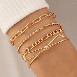 Link Bracelets Women's Hollow Female Jewelry Bohemia Ins Delicate Bracelet 4pc Gold Plated Tassels Light Luxury Style Gifts For Girl