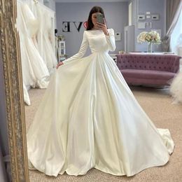 Vintage Satin Wedding Dresses Long Sleeves Ruched A Line Bridal Gown Gorgerous Bride Dress Princess Robe De Mariee 328 328