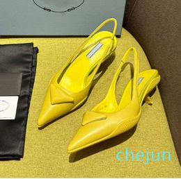 yellow polish leather shoes padded Evening point toe Heels sandals women heeled Luxury Designer Dress shoe