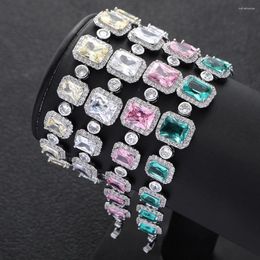 Charm Bracelets Luxury Geometric Candy Colours Square Cubic Zirconia CZ Cuff For Girl Wedding Engagemen Jewellery S0532