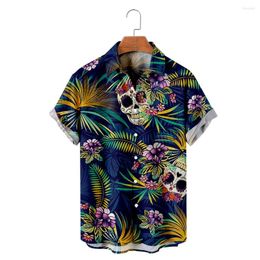 Men's Casual Shirts Men's Hawaiian Skull 3D PrintT-Shirt Y2K Hombre Fashion Shirt Cozy Short Sleeve Beach Oversized Clothes