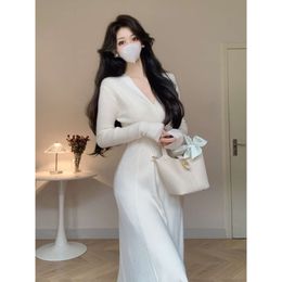 Luxury And Elegant Dress For Women Autumn Sleeve Knitted Goddess Style Slim Fit Wrapped Hip Long Skirt