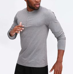 lu Men Yoga Outfit Sports Long Sleeve T-shirt Mens Sport Style Collar button Shirt Training Fitness Clothes Elastic Quick Dry Wear fashion 265