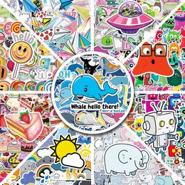 50PCS Adorable Cartoon Stickers DIY Decorative Kids Graffiti Sticker Mixed Phone Case Luggage Waterproof Decal Aliens Robots Cakes Lollipop Paper Plane 9 Themes