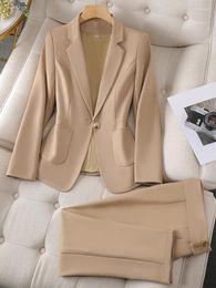 Women's Two Piece Pants Pant Suit Ladies Black Blue Apricot Women Business Work Wear Formal Blazer Jacket And Trouser 2 Set With Pocket