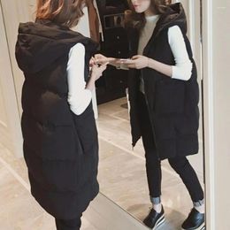Women's Vests Women Polyester Waistcoat Stylish Hooded Long Vest Coat With Pockets Zipper Placket Autumn Winter Solid Color Sleeveless
