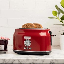 Bread Makers 2-Slice Wide Slot Stainless Steel Countertop Retro Toaster Toast Red Electric Machine Cooking Appliances Kitchen