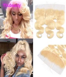 Malaysian Body Wave 613 blonde Virgin Human Hair 13X4 Lace Frontal Pre Plucked Ear To Ear Lace Closure 13 By 4 Frontals9901664