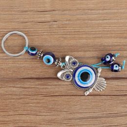 Keychains Lanyards L Evil Eye Keychain Blue Turkish Glass Amet Charm Pendant Owl Key Rhinestone Bag Fashion Accessories Blessing Gift Am6A0