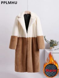 Women's Fur Faux Winter Thicken Long Coats Women Cotton Padded Lined Warm Fake Rabbit Plush Jackets Lapel Loose Big Size 5xl Abrigos 231106