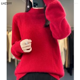 Women's Sweaters LHZSYY 2023Winter Cashmere Sweater Women' Half Turtleneck Pullover Long Sleeve Thick Large Size Warm Pure Wool Knit Tops