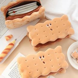 Cute Biscuit Shape Pencil Box Plush Cookies Bag Large-capacity Case Student Gift Stationery