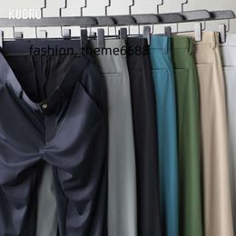 Men's Pants KUBRO Summer Elastic Men Casual Male Thin Section Slim Straight Business Lightweight Formal Wear Non Ironing Blue Suit Trousers