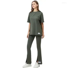 Women's Two Piece Pants 2023 Casual Short-sleeved Tshirts Tees Flared Split Leggings Yoga Pant Sets Clothes