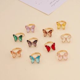 Butterfly Shining Crystal Zircon Ring for Women Princess Luxury Rings Jewelry Fashion Party Birthday Gifts Size Adjustable
