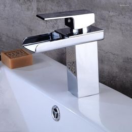 Bathroom Sink Faucets Wholesale And Retail Deck Mount Waterfall Faucet Vanity Vessel Sinks Mixer Tap Chrome Plated Cold Water